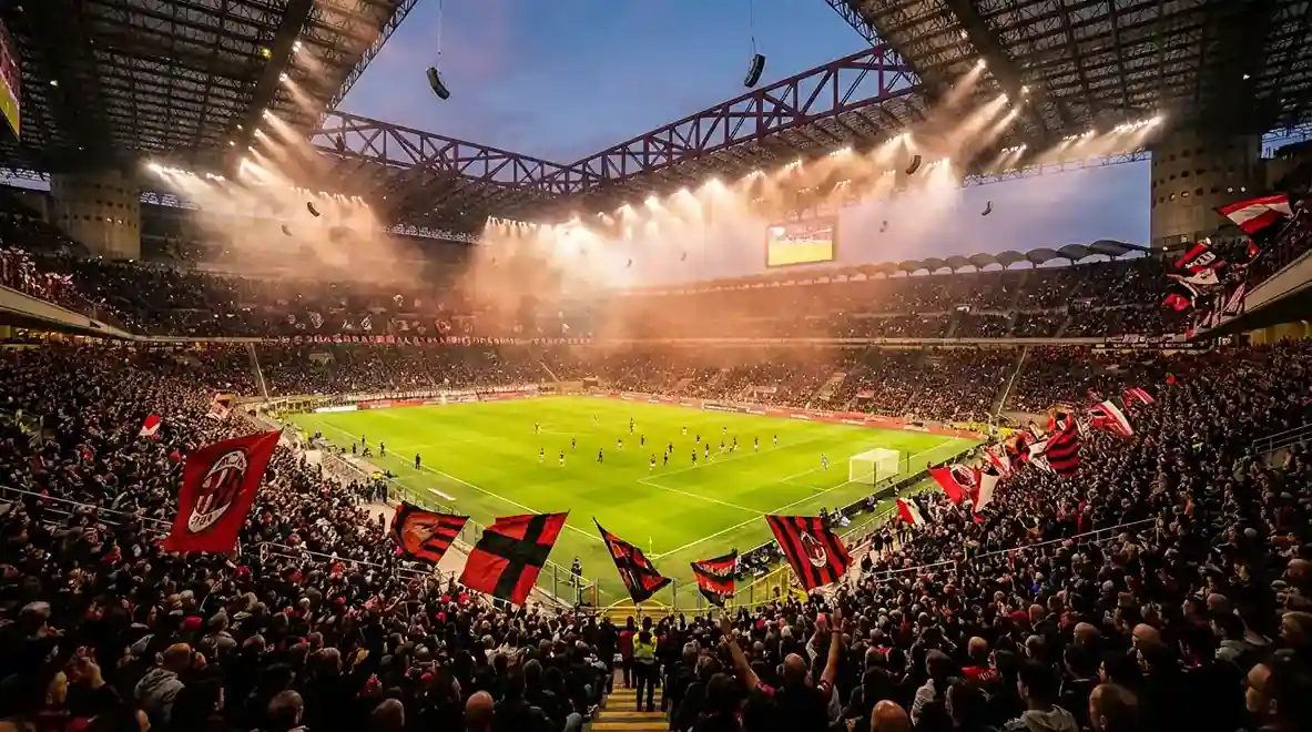 Estadio de Serie A con aficionados durante un partido de calcio italiano